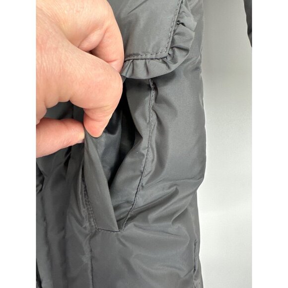 Betsy Johnson Long Down Puffer Coat Leopard Print Lining Ruffle Details Sz S - Picture 5 of 9